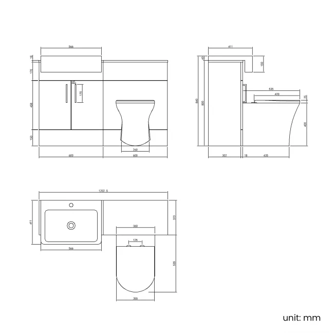 100% Waterproof - Harper Gloss White PVC Combination Vanity Basin and Houston Toilet 1200mm