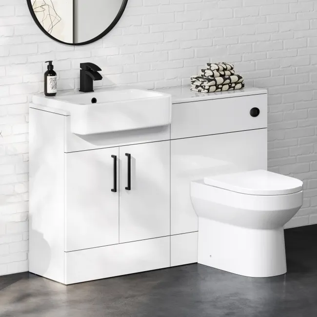 100% Waterproof - Harper Gloss White PVC Combination Vanity Basin and Miami Toilet 1200mm - Black Accents
