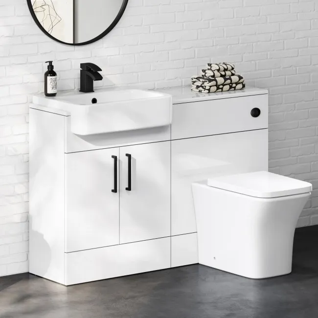 100% Waterproof - Harper Gloss White PVC Combination Vanity Basin and Houston Toilet 1200mm - Black Accents