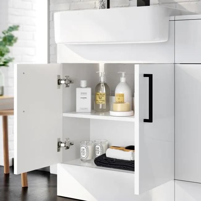 100% Waterproof - Harper Gloss White PVC Combination Vanity Basin and Houston Toilet 1200mm - Black Accents