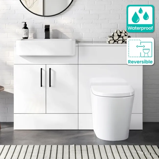 100% Waterproof - Harper Gloss White PVC Combination Vanity Basin and Boston Toilet 1200mm - Black Accents