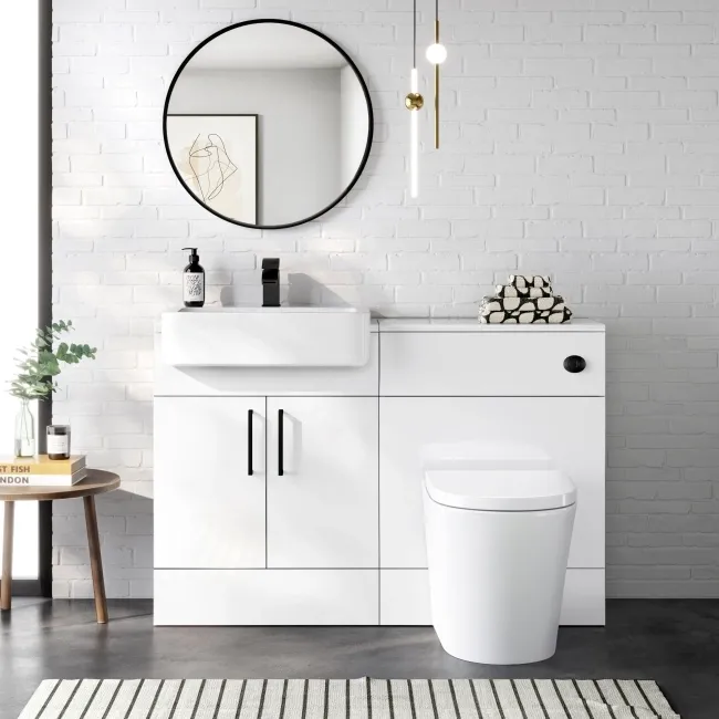 100% Waterproof - Harper Gloss White PVC Combination Vanity Basin and Boston Toilet 1200mm - Black Accents