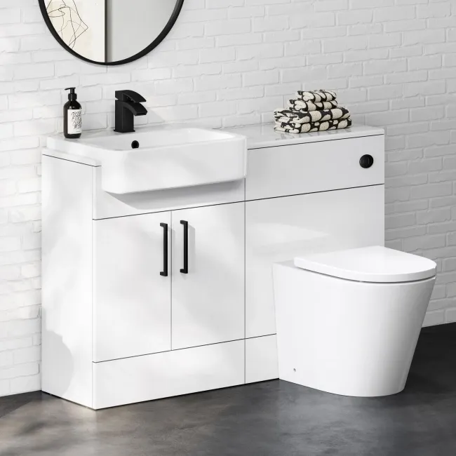 100% Waterproof - Harper Gloss White PVC Combination Vanity Basin and Boston Toilet 1200mm - Black Accents