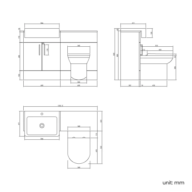 100% Waterproof - Harper Gloss White PVC Combination Vanity Basin and Miami Toilet 1200mm - Brushed Brass Accents