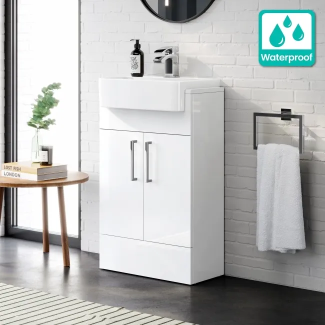 100% Waterproof - Harper Gloss White PVC Vanity with Semi Recessed Basin 500mm