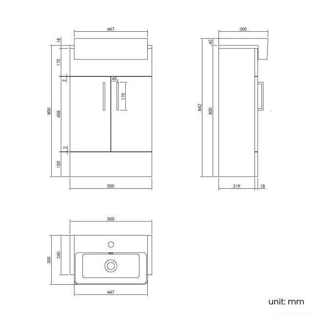 100% Waterproof - Harper Gloss White PVC Vanity with Semi Recessed Basin 500mm