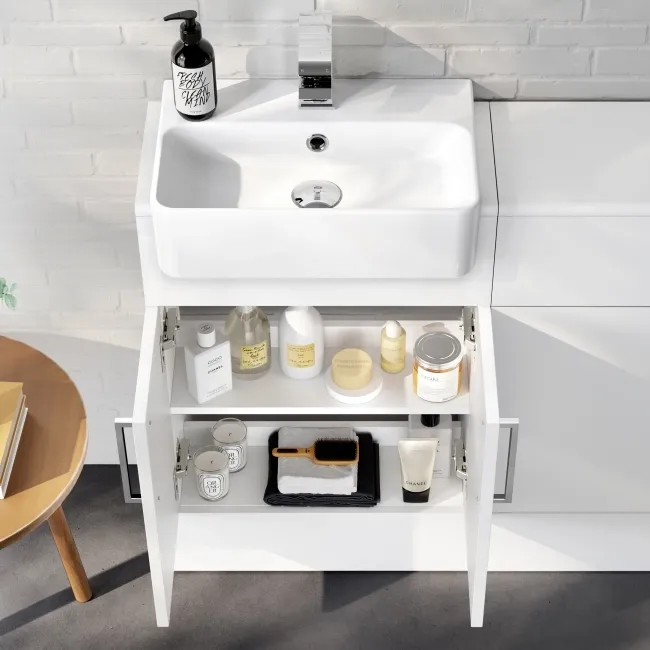 100% Waterproof - Harper Gloss White PVC Basin Vanity and Back To Wall Toilet Unit 1000mm - Excludes Toilet