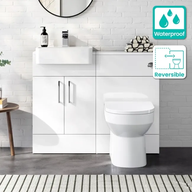 100% Waterproof - Harper Gloss White PVC Combination Vanity Basin & Miami Toilet 1000mm