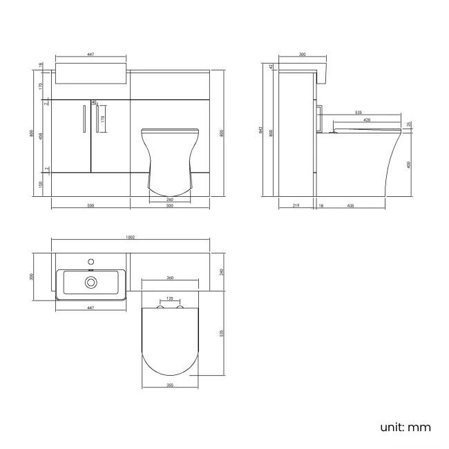 100% Waterproof - Harper Gloss White PVC Combination Vanity Basin & Houston Toilet 1000mm