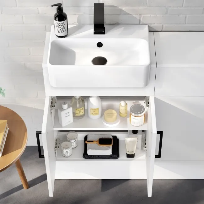 100% Waterproof - Harper Gloss White PVC Combination Vanity Basin & Aruba Toilet 1000mm - Black Accents