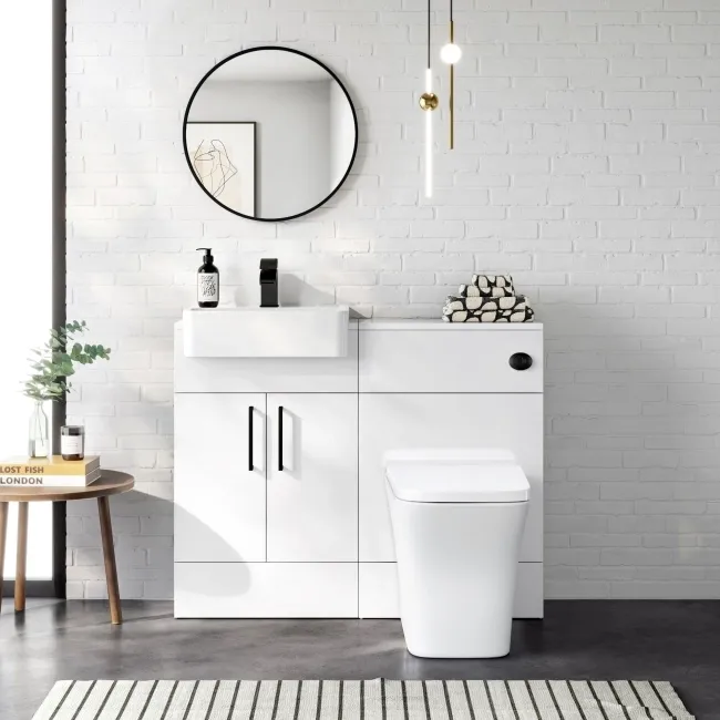100% Waterproof - Harper Gloss White PVC Combination Vanity Basin & Houston Toilet 1000mm - Black Accents