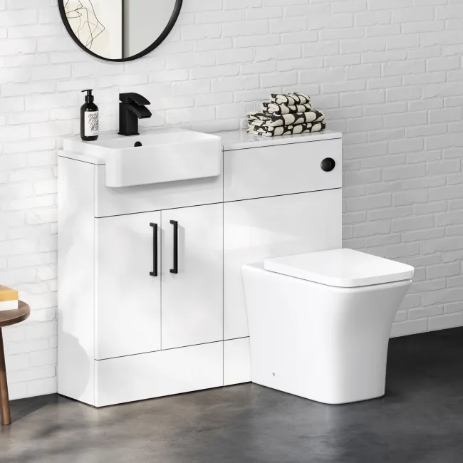100% Waterproof - Harper Gloss White PVC Combination Vanity Basin & Houston Toilet 1000mm - Black Accents