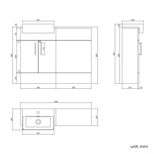 100% Waterproof - Harper Gloss White PVC Basin Vanity and Back To Wall Toilet Unit 1000mm (Excludes Toilet) - Brushed Brass Accents