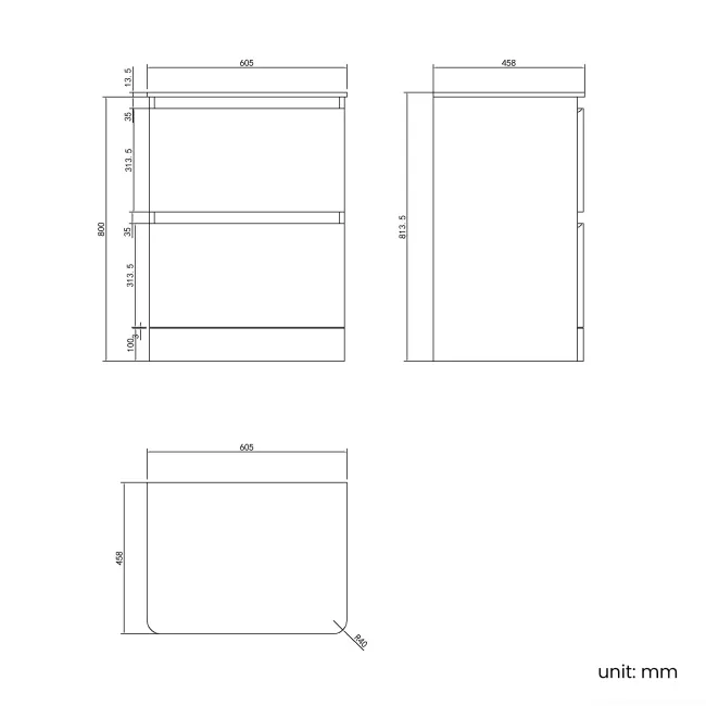 100% Waterproof - Corsica Gloss White PVC Drawer Vanity with Marble Top 600mm (Excludes Counter Top Basin)