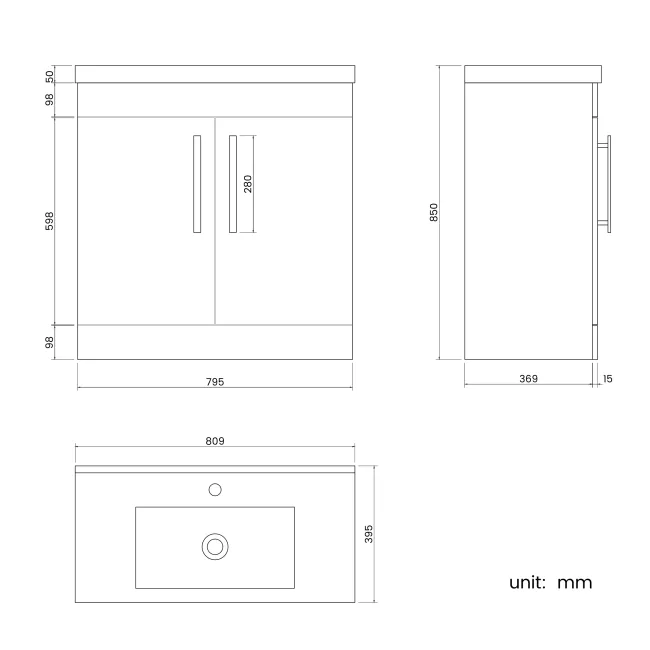 Avon Gloss White Basin Vanity 800mm