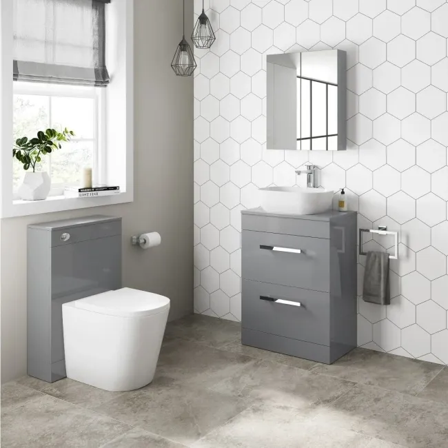 Avon Stone Grey Vanity Drawer with Curved Counter Top Basin 600mm