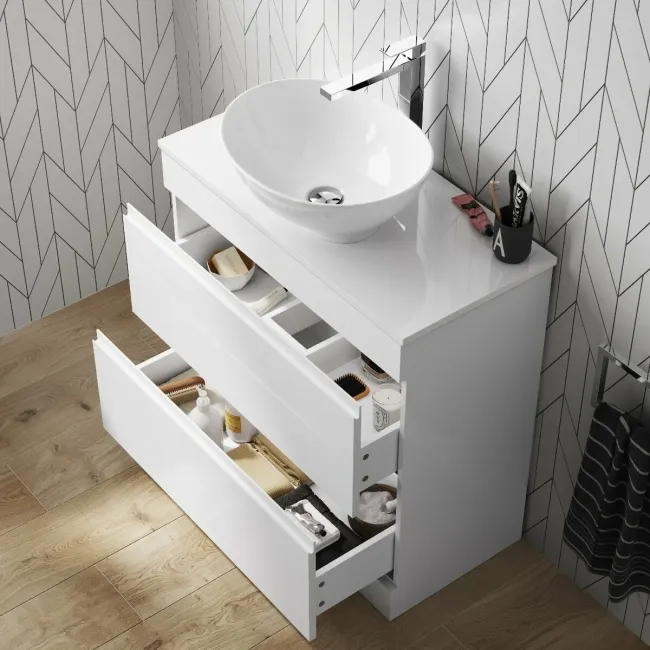 Trent Gloss White Vanity Drawer with Oval Counter Top Basin 800mm