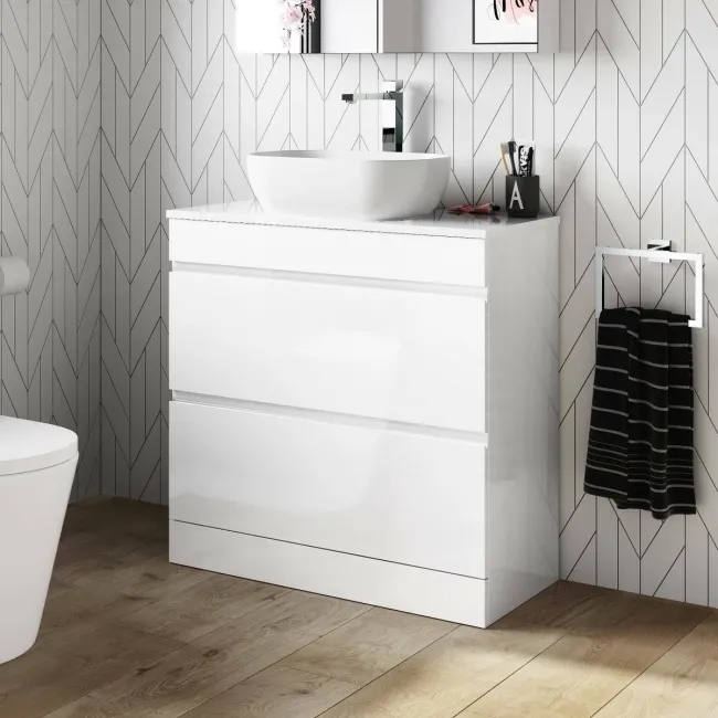 Trent Gloss White Vanity Drawer with Curved Counter Top Basin 800mm