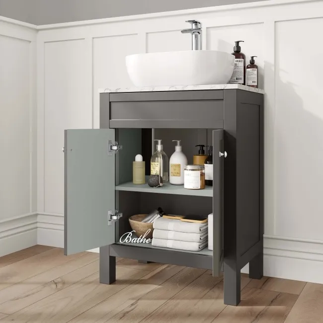 Bermuda Graphite Grey Cabinet with Marble Top 600mm - Excludes Counter Top Basin