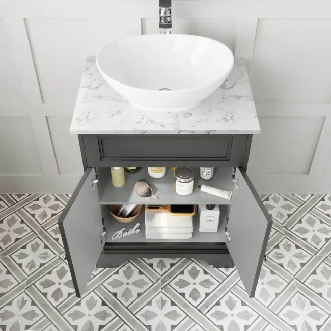 Lucia Graphite Grey Vanity with Marble Top & Oval Counter Top Basin 640mm