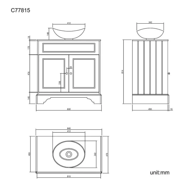 Lucia Inky Blue Vanity with Marble Top & Oval Counter Top Basin 840mm