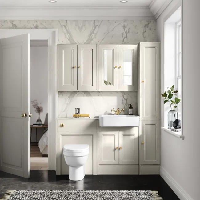 Monaco Chalk White Combination Vanity Basin and Seattle Toilet 1200mm - Brushed Brass Accents
