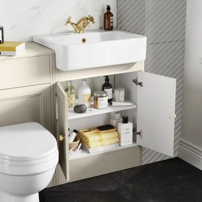 Monaco Chalk White Combination Vanity Basin and Seattle Toilet 1200mm - Brushed Brass Accents