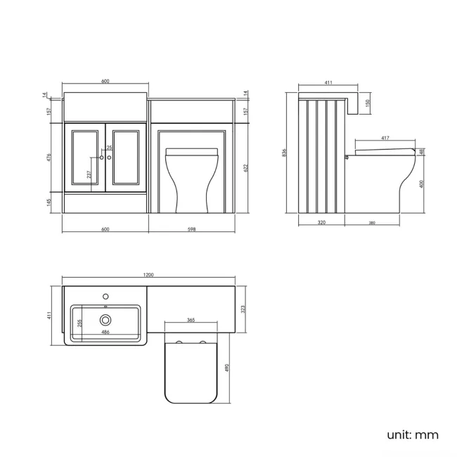 Monaco Chalk White Combination Vanity Basin with Marble Top & Atlanta Toilet 1200mm - Brushed Brass Accents