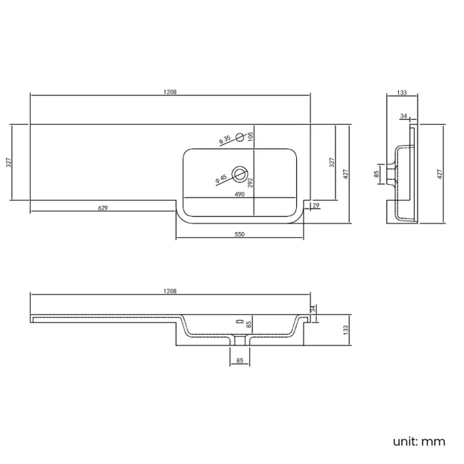 Sicily Fluted Coastal White Combination Vanity Basin and Houston Toilet 1200mm - Brushed Brass Accents - Right Handed