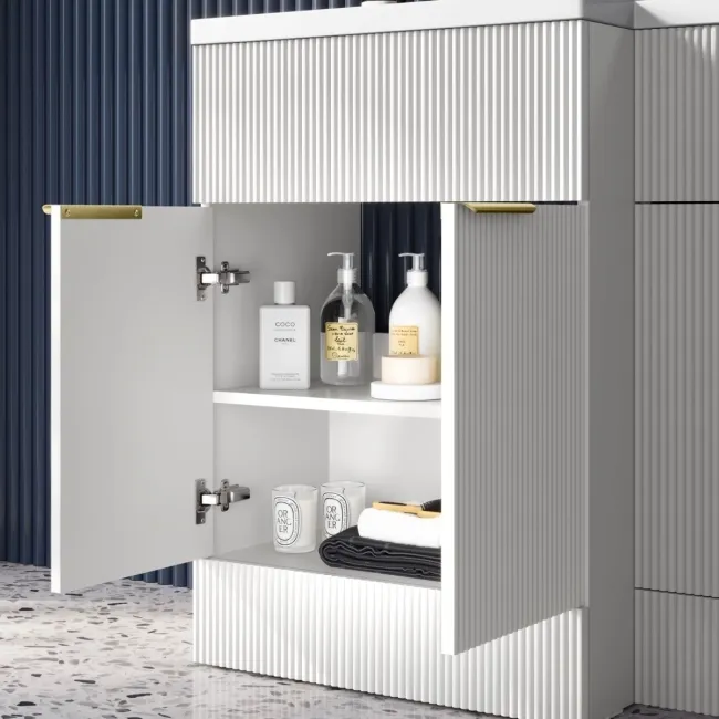 Havana Fluted Coastal White Combination Vanity Basin and Tucson Toilet 1100mm - Brushed Brass Accents - Left Handed