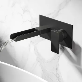 Avon Matt Black Waterfall Wall Mounted Basin Mixer Tap