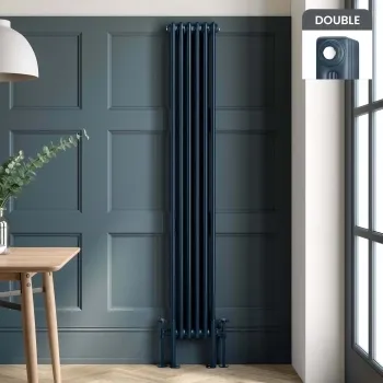 Athens Inky Blue Double Column Vertical Traditional Radiator 1800x290mm