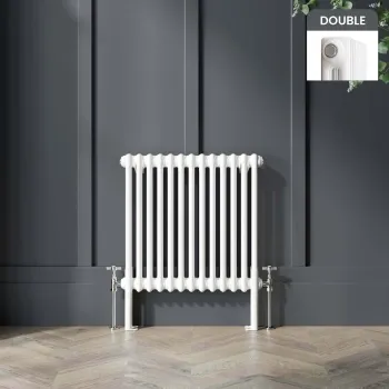 Athens White Double Column Horizontal Traditional Radiator 600x605mm