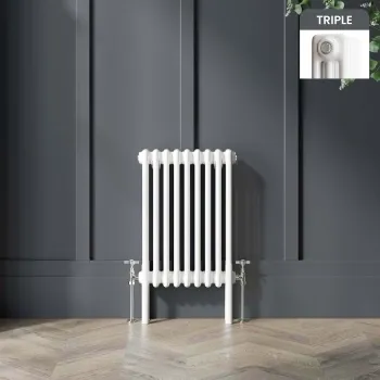 Athens White Triple Column Horizontal Traditional Radiator 600x425mm