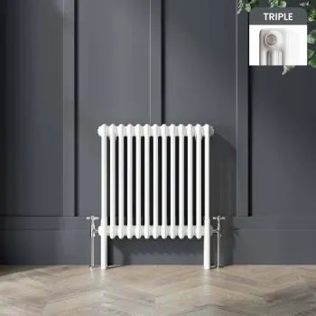 Athens White Triple Column Horizontal Traditional Radiator 600x605mm