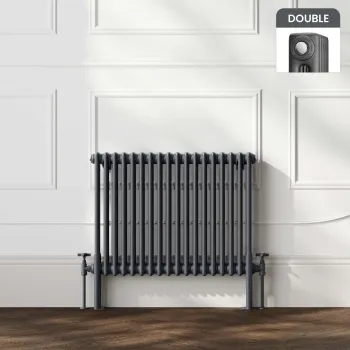 Athens Anthracite Double Column Horizontal Traditional Radiator 600x785mm