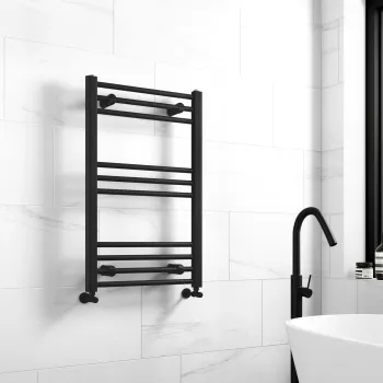 Barcelona Matt Black Straight Heated Towel Rail 800x500mm