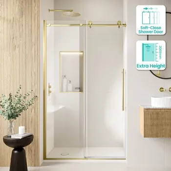 Prague Brushed Brass 8mm Soft-Closing Sliding Shower Door 1200mm