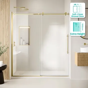 Prague Brushed Brass 8mm Soft-Closing Sliding Shower Door 1700mm