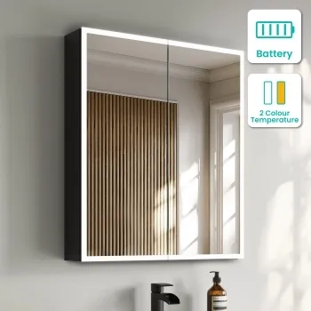 Esme Battery Operated Matt Black Illuminated LED Mirror Cabinet 700x600mm
