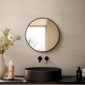 Paris Black Framed Round Bathroom Mirror 500mm
