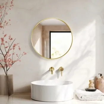 Paris Brushed Brass Round Bathroom Mirror 500mm