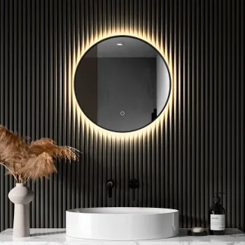 Paris Black Framed Round Backlit Illuminated LED Mirror 500mm