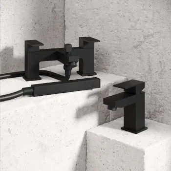 Lea Matt Black Basin & Shower Bath Mixer Tap Set