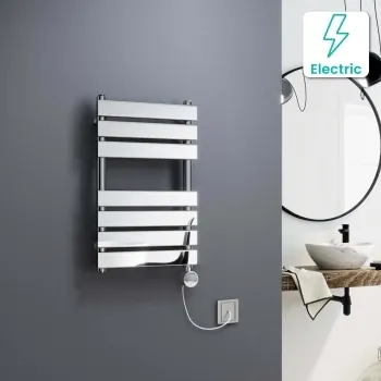 Santorini Electric Chrome Flat Panel Heated Towel Rail 650x400mm