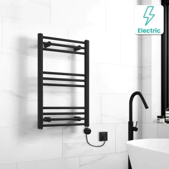 Barcelona Electric Matt Black Straight Heated Towel Rail 800x500mm