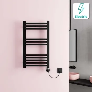 Valetta Electric Matt Black Square Heated Towel Rail 800x450mm