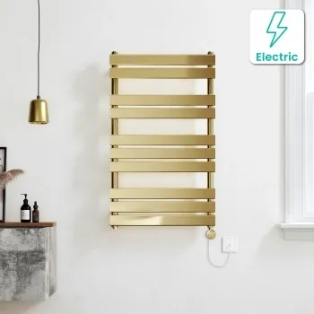 Santorini Electric Brushed Brass Flat Panel Heated Towel Rail 1000x600mm