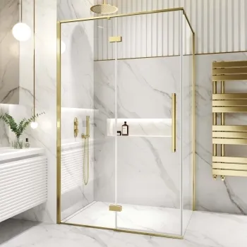 Helsinki Brushed Brass Premium Easy Clean 8mm Hinged Shower Enclosure 1200x900mm