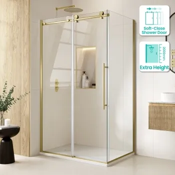 Prague Brushed Brass 8mm Sliding Shower Enclosure 1200x800mm